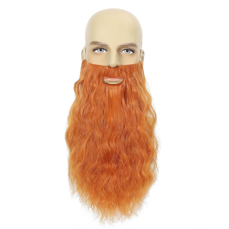 FVCENT Fake Long Beard Men's Mustache Old Man Long Plush Beard Male Makeup Cosplay Stage Performance Party Costume Supplies (Long Curly Orange) - Image 3